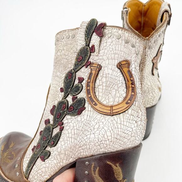 Old Gringo Galena Route 66 Women’s 6.5 Brown Cream Cactus Ankle Cowgirl Boots - Picture 10 of 13